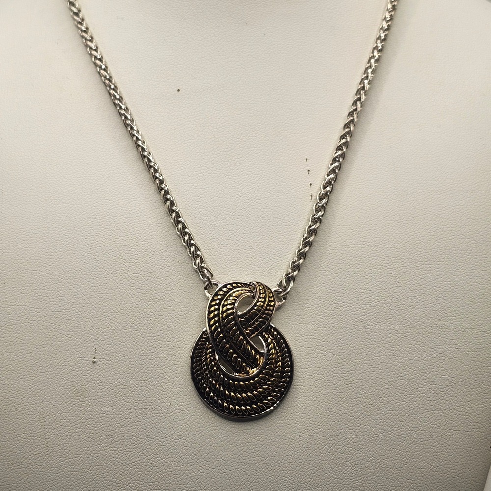 Monet Silver Tone Two Tone Textured Infinity Knot Pendant Wheat Chain Necklace